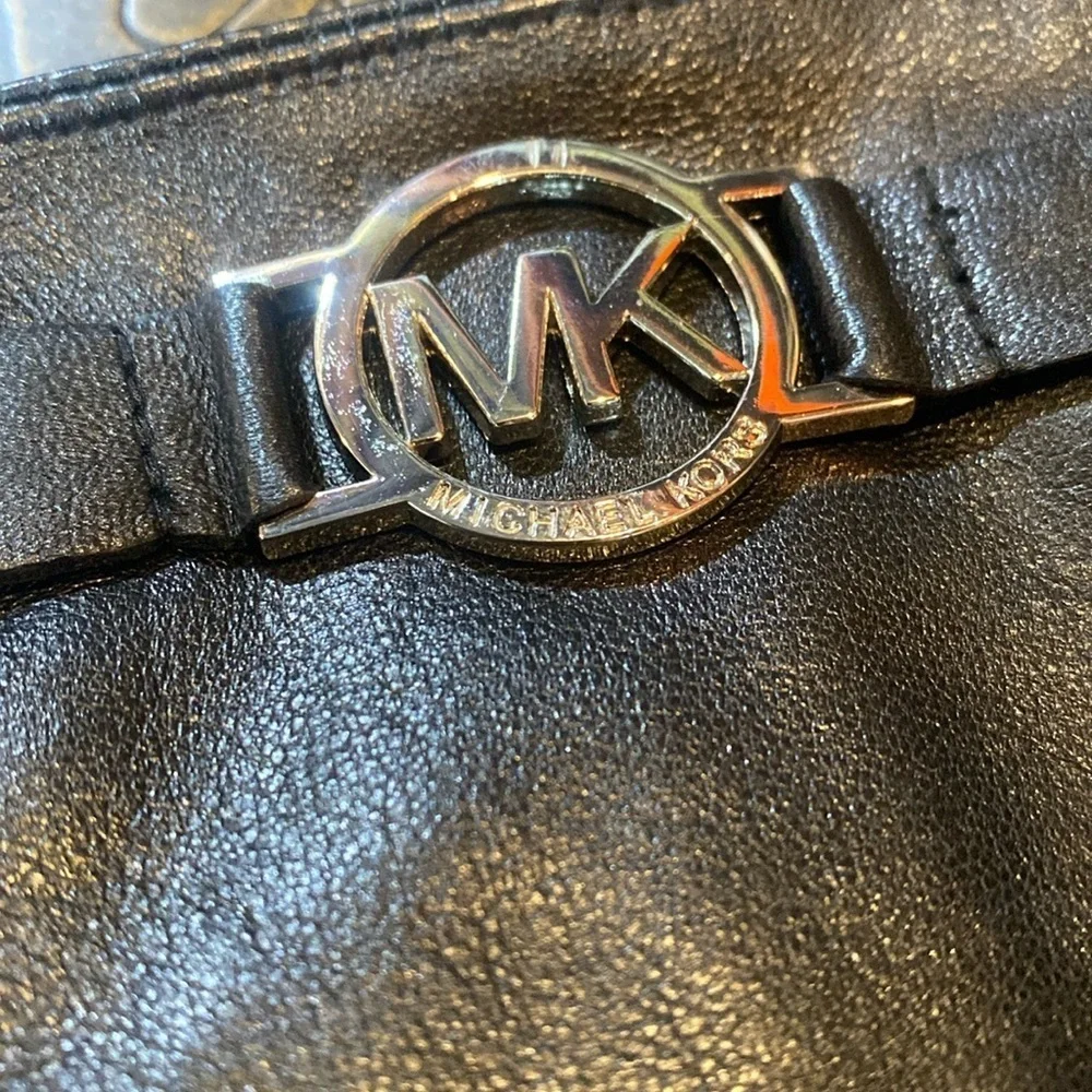 Michael Kors Women's Leather Logo Ornament Gloves - Black/Silver size sm…